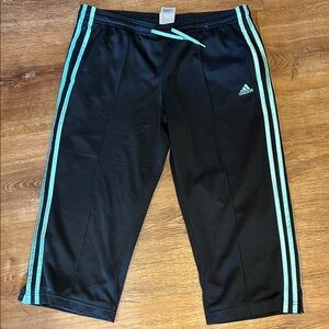 Adidas Black Capris with Aqua Stripes